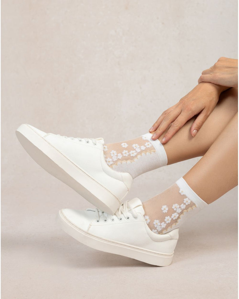 Chaussettes transparentes petites fleurs bleu foret